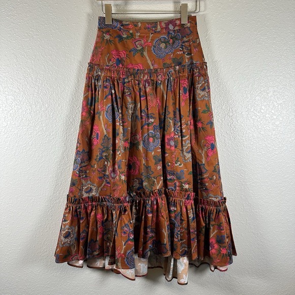 Cara Cara Tisbury Midi Skirt Size 2 Tisbury Midi Orange Floral Picante Baroque - Picture 2 of 12